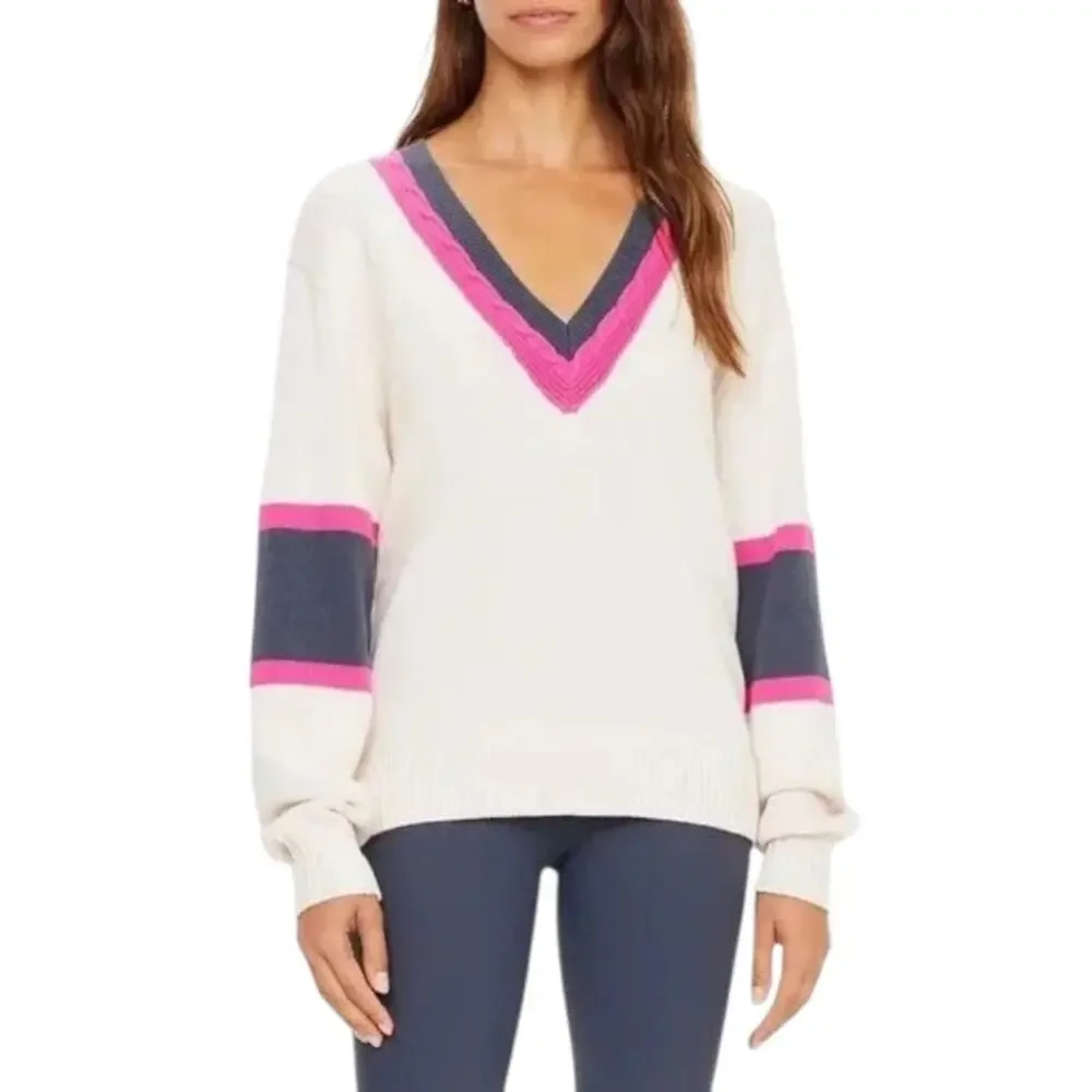 The Upside Organic Knit Lotus Intarsia Pullover V Neck Sweater XS